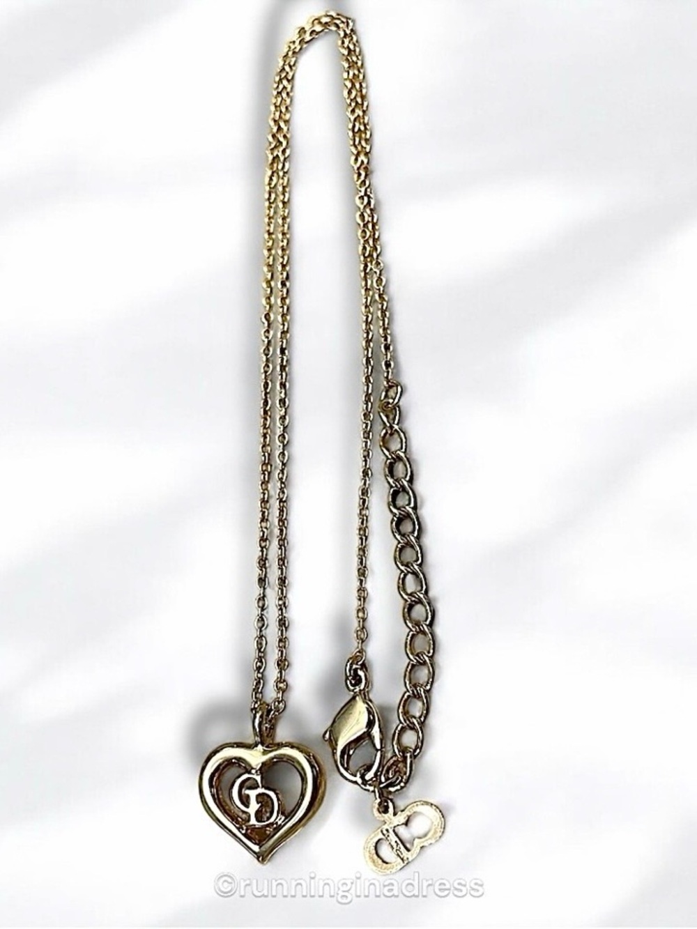 Vintage Christian Dior CD Logo Heart Pendant Necklace Gold - Picture 13 of 16